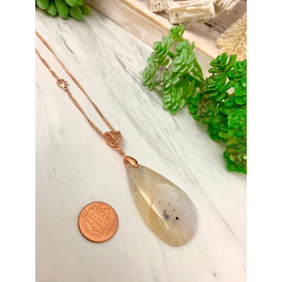 Striped Agate Pendant Necklace: Rose Gold Bail, 18-inch Chain - Picture 3 of 4